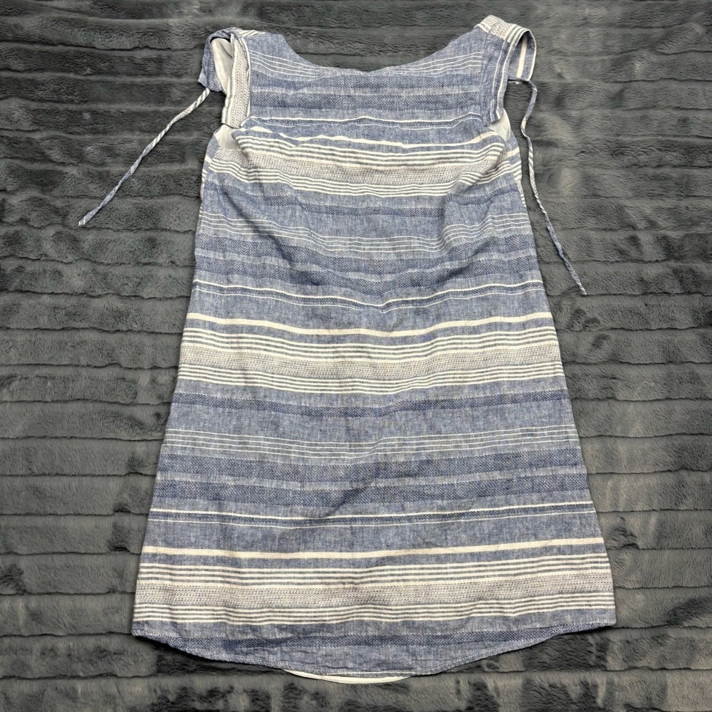 The Coverii Womens Blue White Striped 100% Linen Sleeveless Mini Dress Medium